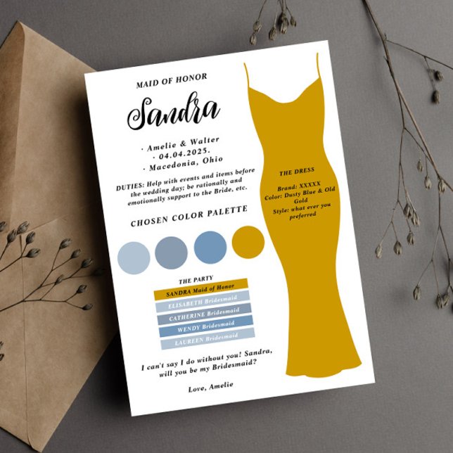 Frieri kort för Bridesmaid Info Card-mall (Skapare uppladdad)