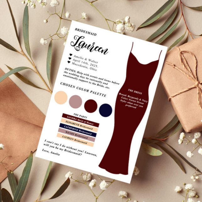 Frieri kort för Bridesmaid Info Card-mall (Skapare uppladdad)