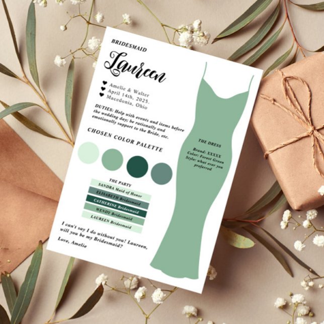 Frieri kort för Bridesmaid Info Card-mall (Skapare uppladdad)