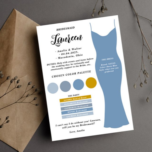 Frieri kort för Bridesmaid Info Card-mall (Skapare uppladdad)