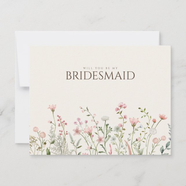Frieri kort för enkel Boho Wildblomma Bridesmaid (Framsida)