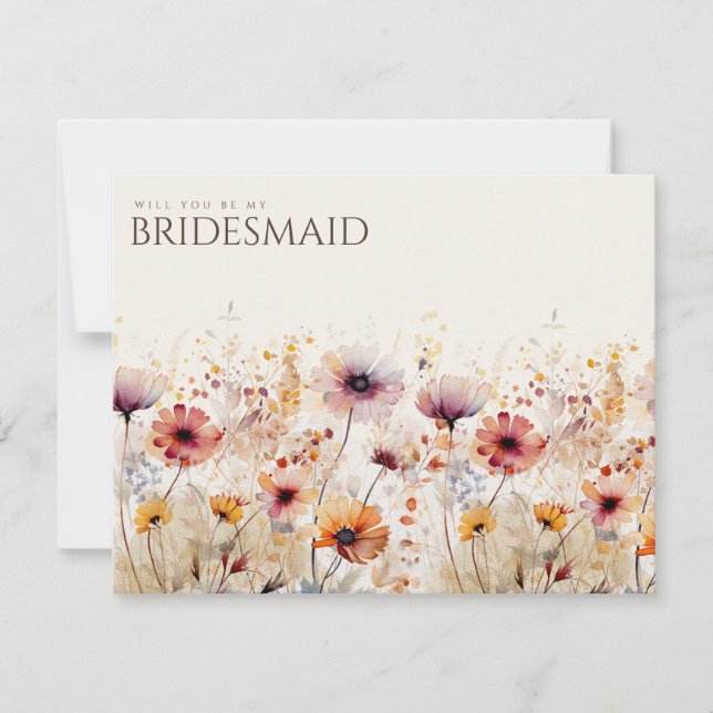 Frieri kort för enkel Boho Wildblomma Bridesmaid (Framsida)