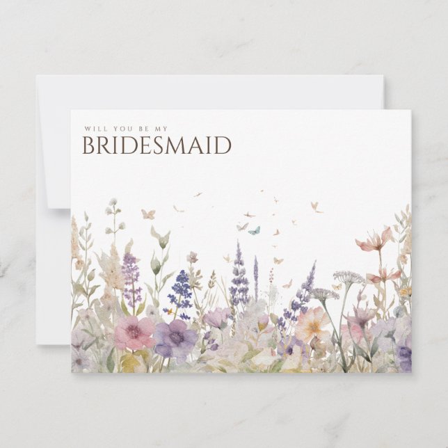 Frieri kort för enkel Boho Wildblomma Bridesmaid (Framsida)