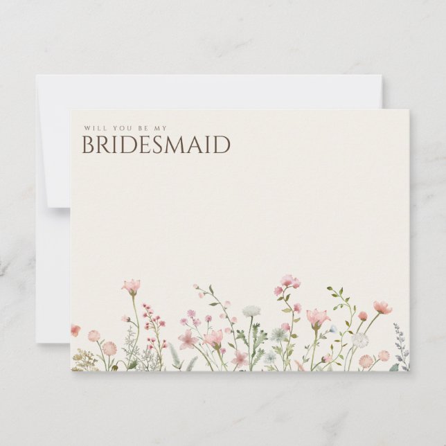 Frieri kort för enkel Boho Wildblomma Bridesmaid (Framsida)