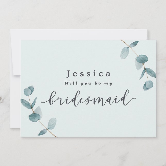 Frieri kort för enkelt Mint Eucalyptus Bridesmaid (Framsida)