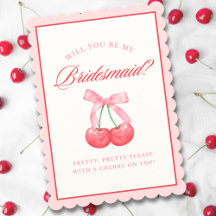 Frieri kort för Girly Coquette Bow Cherry Bridesma