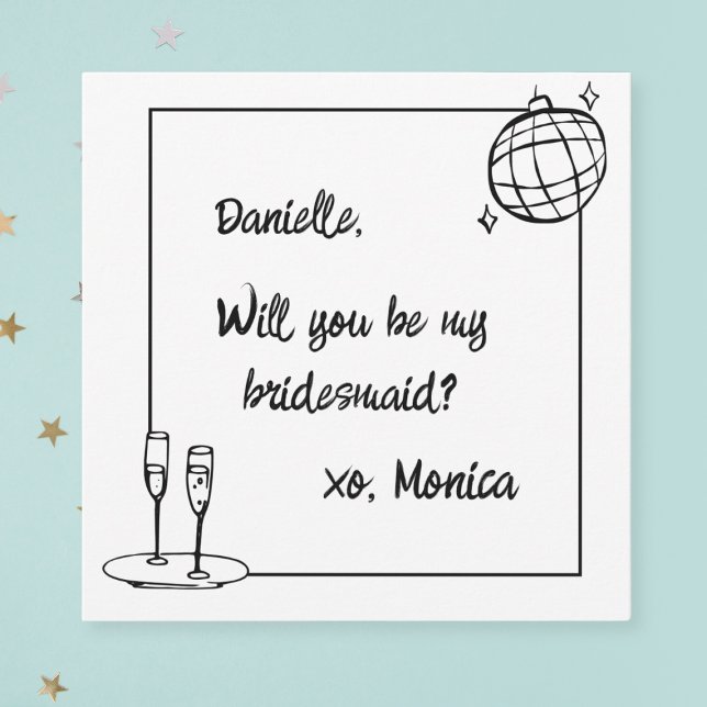 Frieri kort för handskriven disco-anpassningsbar (Pop the question with this fun trendy disco bridesmaid proposal card. Perfect for your bridal squad!)