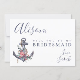 Frieri kort för Nautisk Blommigt Anchor Bridesmaid