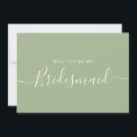 Frieri kort för Sage Grönt Blue Bridesmaid<br><div class="desc">Minimalistisk Modern Sage Grönt Calligraphy Bridesmaid Frieri. Brudens sida frieri kort och inbjudan. Innehåller trendig- och snyggt-skriptteckensnitt och pastelldamm i blått färg.</div>
