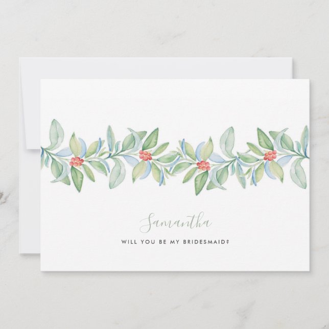 Frieri kort för vattenfärgen Greenery Bridesmaid (Framsida)