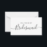 Frieri med minimalistisk svartvitt anteckningskort<br><div class="desc">Minimalistisk Modern Black and White Calligraphy Bridesmaid Frieri. Brudens sida frieri kort och inbjudan. Innehåller trendig- och snyggt-skriptteckensnitt.</div>