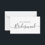 Frieri med minimalistisk svartvitt anteckningskort<br><div class="desc">Minimalistisk Modern Black and White Calligraphy Bridesmaid Frieri. Brudens sida frieri kort och inbjudan. Innehåller trendig- och snyggt-skriptteckensnitt.</div>