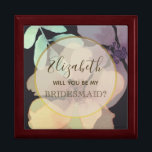 Frieri Ruta för Watercolor Blommigt Black Bridesma Minnesask<br><div class="desc">Chic,  elegant,  svart botanisk chic Bridesmaid frieri låda med  rosa och lila blommor med vattenfärg.</div>