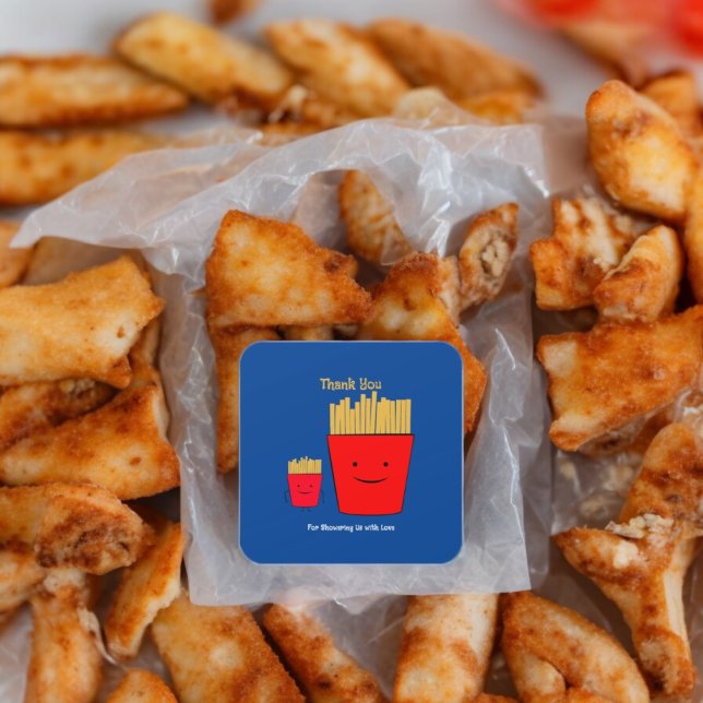Fries Tecknad Fyrkantigt Klistermärke (French fries Baby party theme sticker,birthday party sticker,gift pack,envelope,return gift sticker)