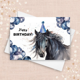 Friesian Black Horse Balloons Party Hat Birthday Kort