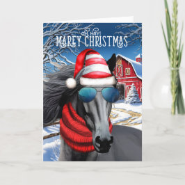 Friesian Black Horse Funny MAREy jul Helgkort