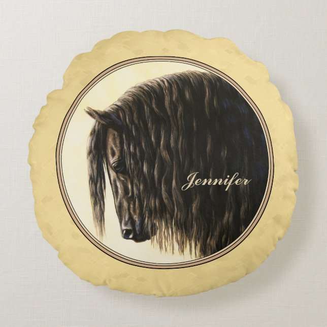 Friesian Draft Horse Gult Rund Kudde (Framsidan)