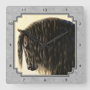 Friesian Draft Horse Silver Grått Fyrkantig Klocka