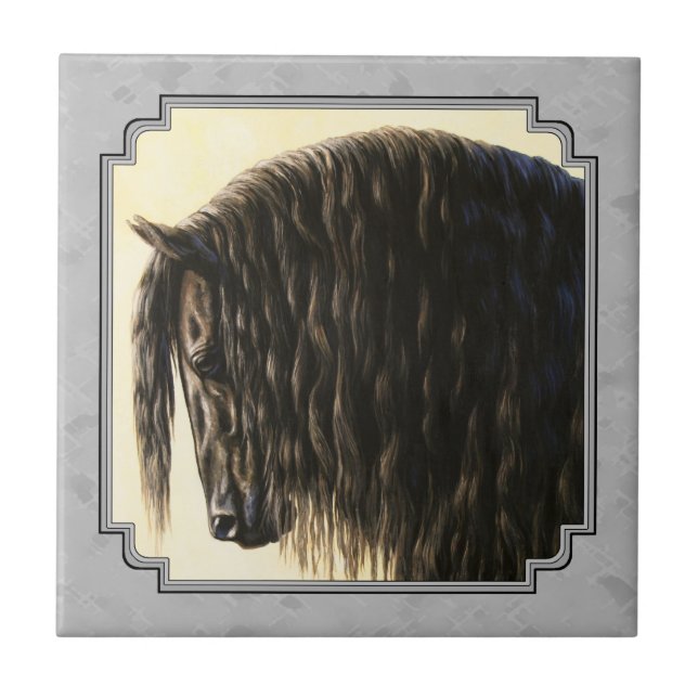 Friesian Draft Horse Silver Grått Kakelplatta (Framsidan)