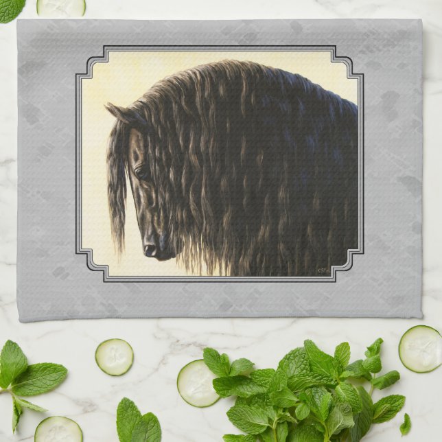 Friesian Draft Horse Silver Grått Kökshandduk (Vikta)