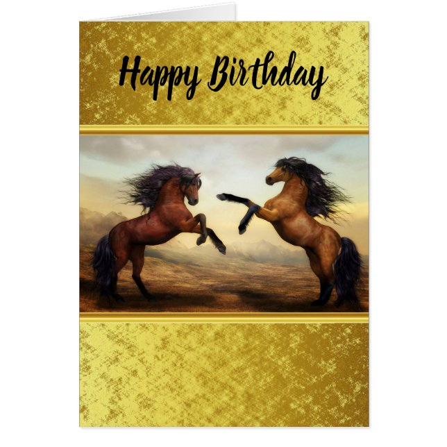 Friesian Draft Horses i en bergsdal i berget Hälsningskort (Framsidan)