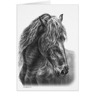 Friesian Horse Porträtt Teckning av Kelli Svan Hälsningskort