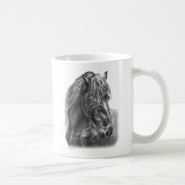 Friesian Horse Porträtt Vågigt Mane Kaffemugg (Höger)
