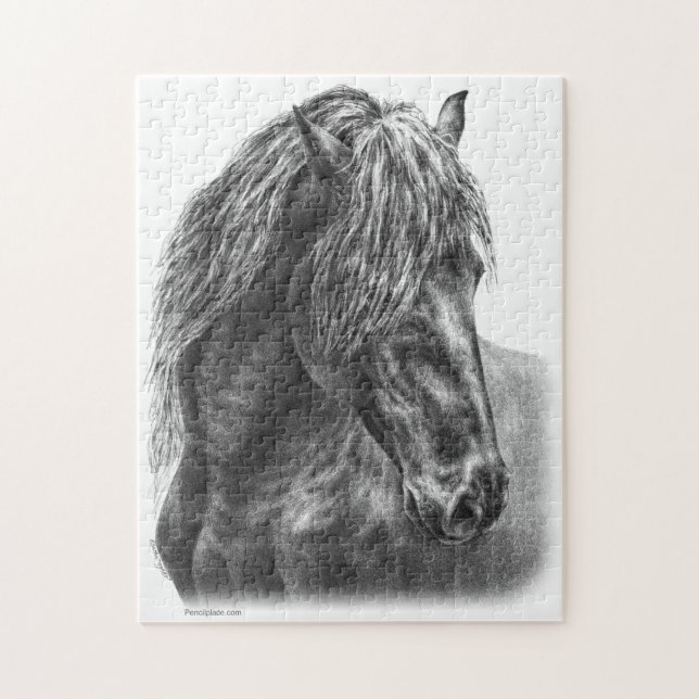 Friesian Horse Porträtt Vågigt Mane Pussel (Vertikal)