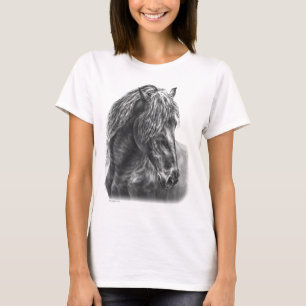 Friesian Horse Porträtt Vågigt Mane T Shirt