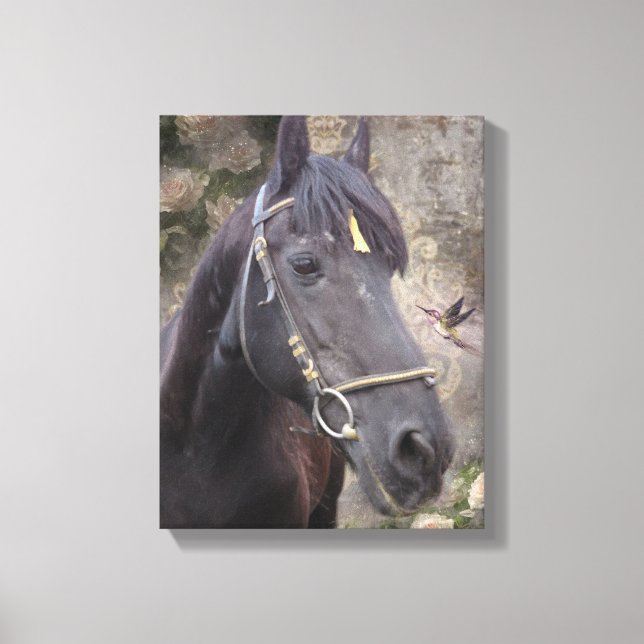 Friesian Horse Porträtt - Wrapped Canvas (Framsida)