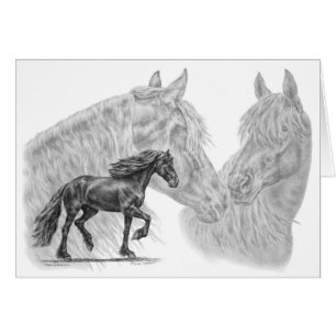 Friesian Horses Teckning av Kelli Svan Hälsningskort