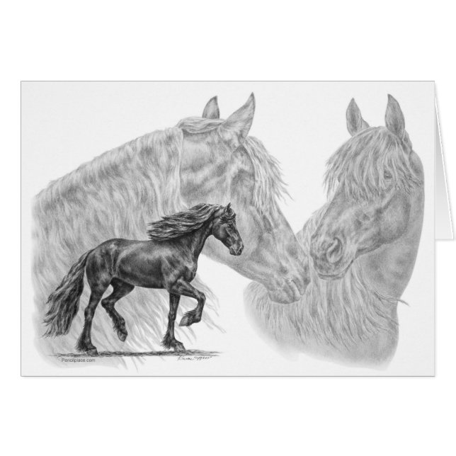 Friesian Horses Teckning av Kelli Svan Hälsningskort (Framsidan Horizontal)