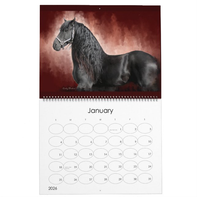 Friesian och häst 2015 kalender (Jan 2026)