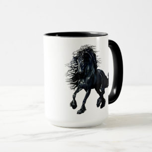 Friesian svart hingsthäst, den svart skönheten mugg