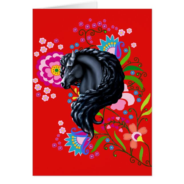 FriesianFolk, häst, svart hingst Hälsningskort (Framsidan)