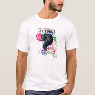 Friesianhäst, hingst, folkblommor t shirt