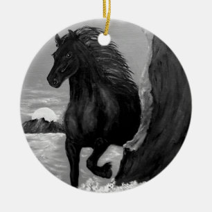 Friesianhäst i surfan julgransprydnad keramik