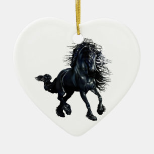 Friesianhäst, svart hingstskönhet julgransprydnad keramik