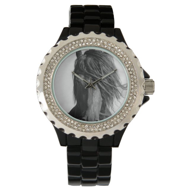 Friesianhingst i wind.en armbandsur (Framsida)