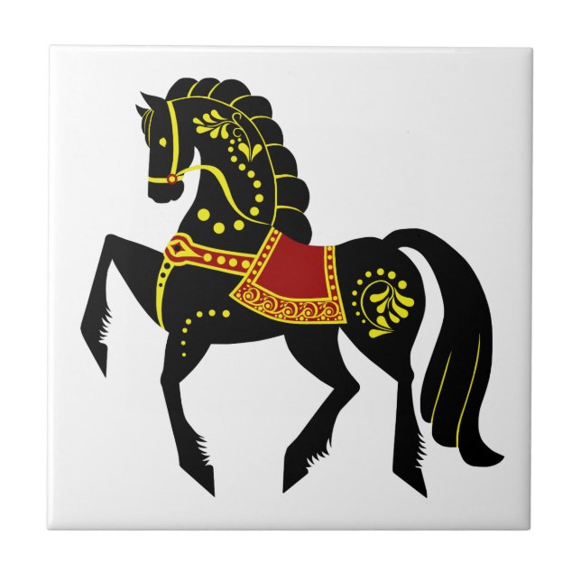 Friesisk folkallion/svart skönhet, svart häst kakelplatta (Framsidan)