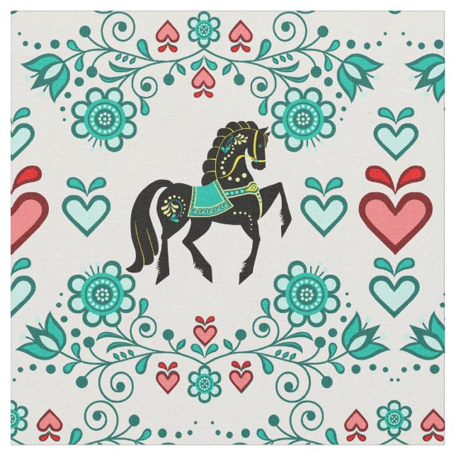 Friesisk/frisisk folkhäst aqua/black,hearts, 4 tum tyg (Närbild)