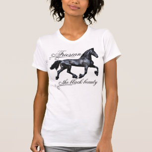 Friesisk häst, den svarta skönheten, hingst, vit t shirt