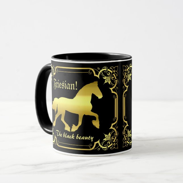 Friesisk häst, silhuett/guld/svart/svart mugg (Framsida vänster)