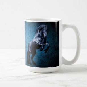 Friesisk svart hingst/svart skönhet, hästblått kaffemugg