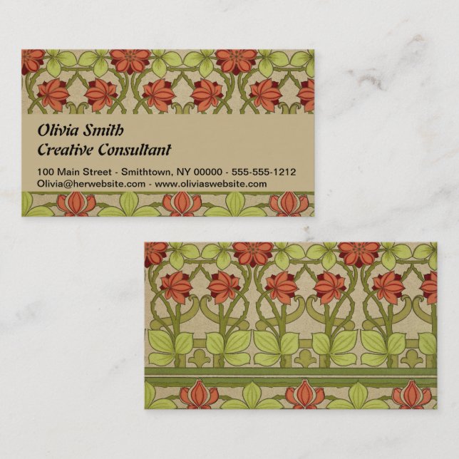 Frieze Gräns Art nouveau Blommigt Visitkort (Fram/baksida)