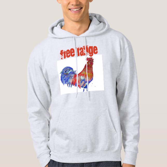Frigående höns Vattenfärg Tupp Tocka Hoodie (Framsida)