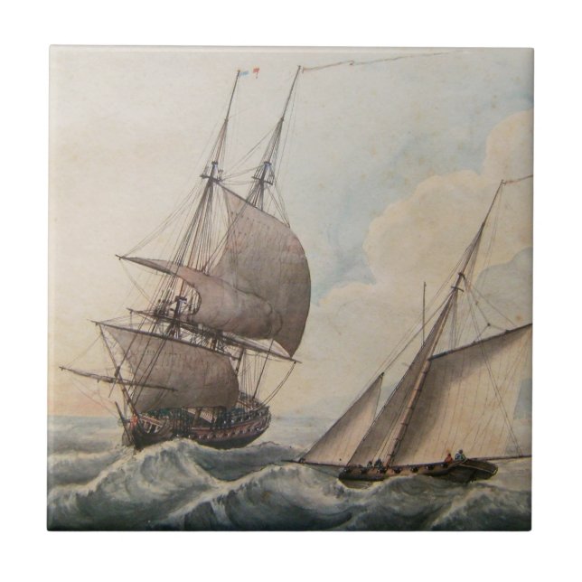 Frigate på 1700-talet kakelplatta (Framsidan)