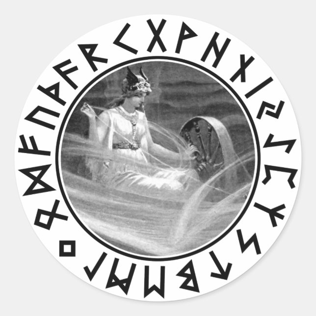 Frigg Rune Shield Runt Klistermärke (Framsida)