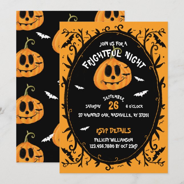Fright Night Scary Halloween Pumpkin Carving Party Inbjudningar (Fram/baksida)
