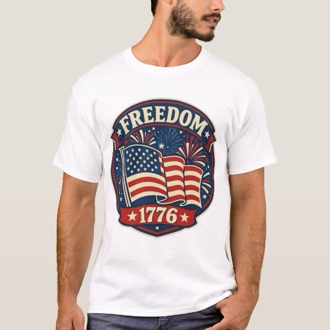 Frihet 1776 Amerikansk Flagga Patriotisk Märke T Shirt (Framsida)